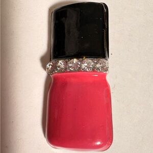 Pink and Black enameled nail polish bottle Brooch
